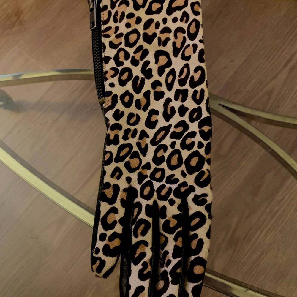NEW FOWNES CALF SKIN LEATHER LEOPARD CASHMERE LINED GLOVES Xs-Sm